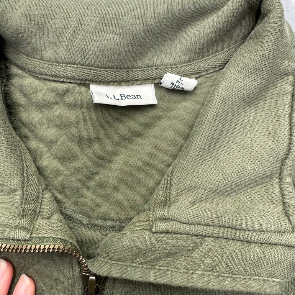 LL Bean Pullover Women Large Green Quilted Quarter Zip Sweatshirt 502745 Outdoor - Picture 3 of 12